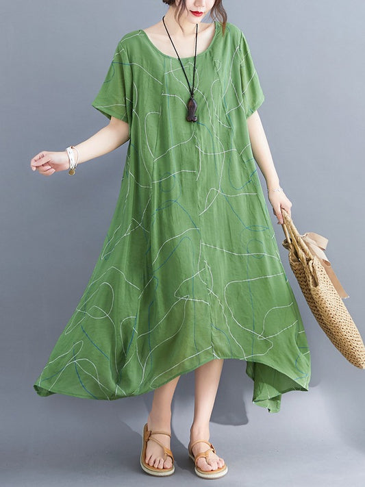 PLUS SIZE LOOSE SOLID PRINT MAXI DRESS