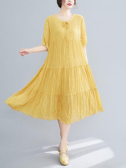 Loose Pleated Chiffon Midi Dress