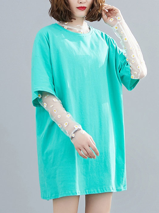 SOLID DAISY MESH TWO-PIECES T-SHIRT