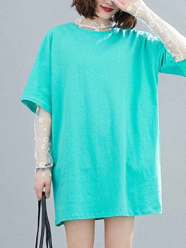 SOLID DAISY MESH TWO-PIECES T-SHIRT