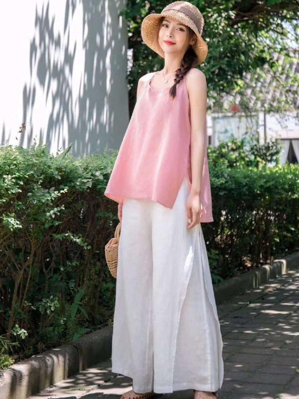 Casual Split-Side Wide Leg Culotte& Pants