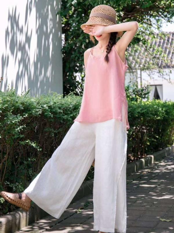Casual Split-Side Wide Leg Culotte& Pants