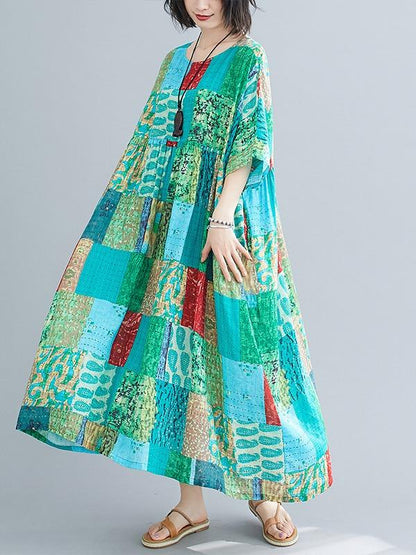 Loose Print Split-Joint Midi Dress