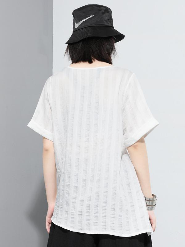 Simple Split-Joint Solid Lace-Up T-Shirt