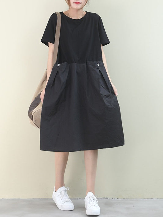 Fashion Solid Split-Joint With Pocket Dress