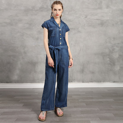 denim large size trousers retro embroidered high waist pants