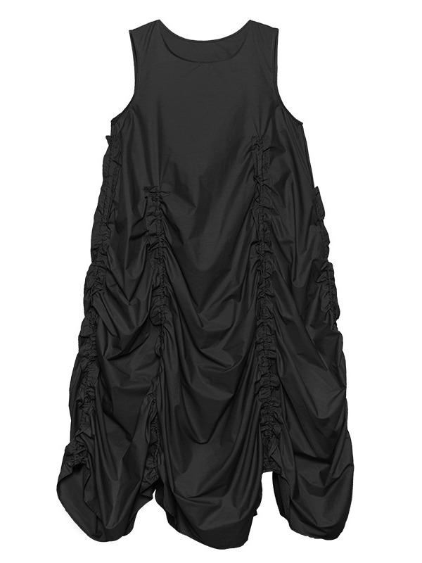 Sleeveless Pleated A-Line Solid Maxi Dress