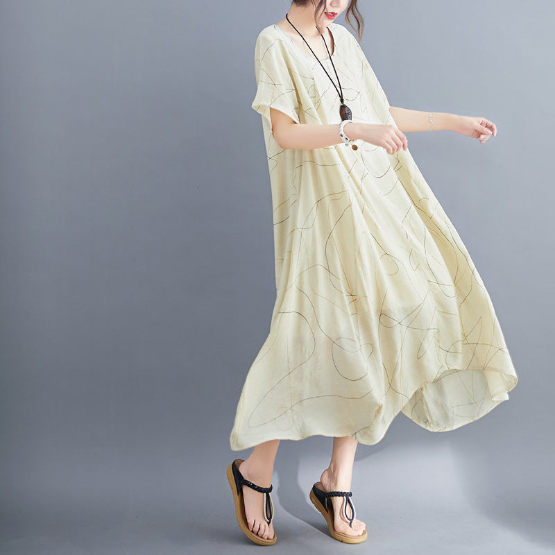 PLUS SIZE LOOSE SOLID PRINT MAXI DRESS