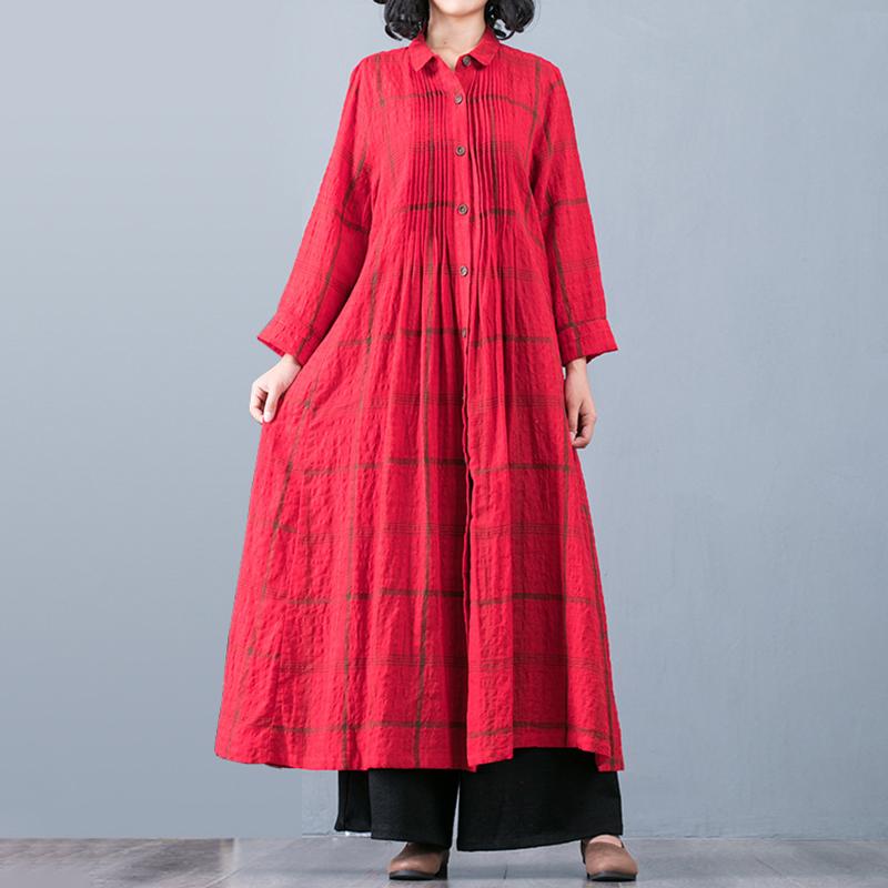 Buykud Plaid Folded Single Breasted Loose Coat