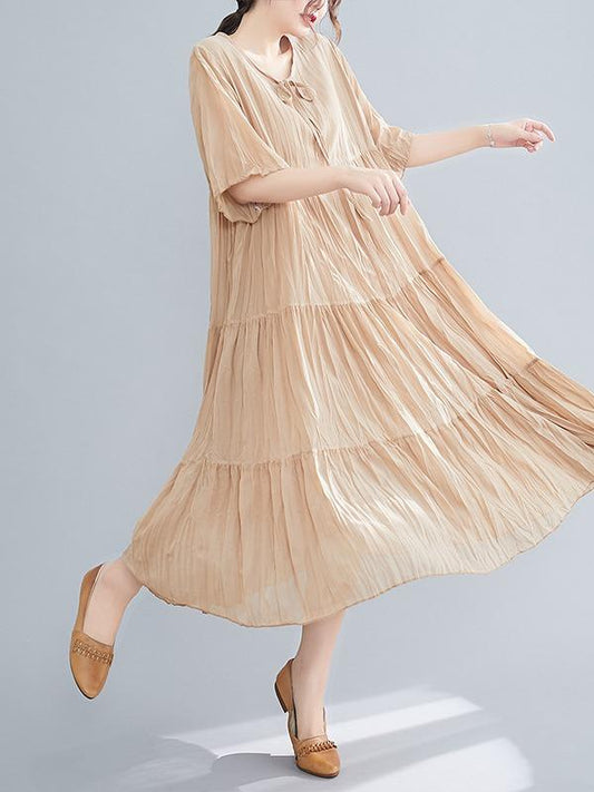 Loose Pleated Chiffon Midi Dress
