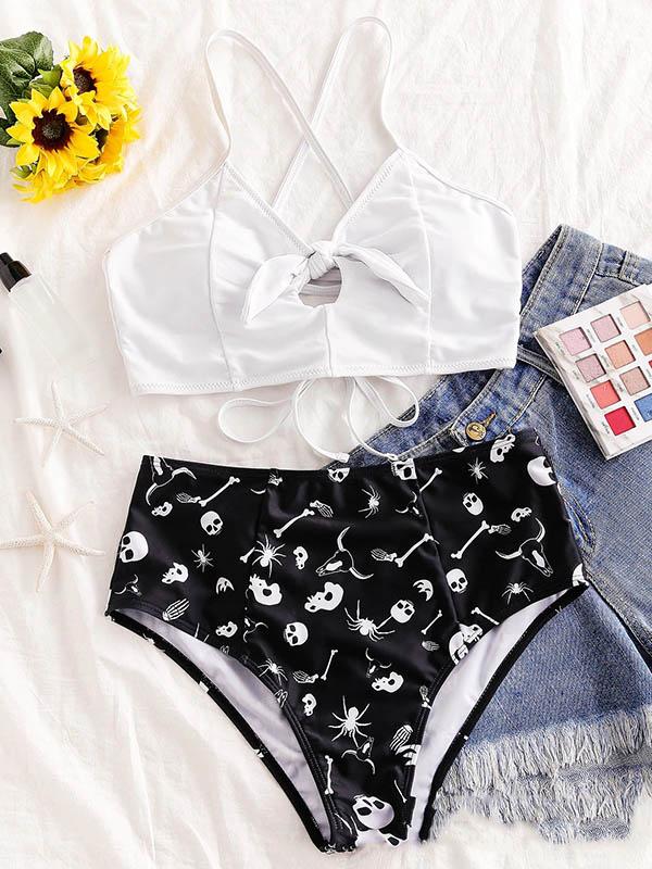 Vest Style Bandage Sexy Print Split Type Bikini Swimsuit