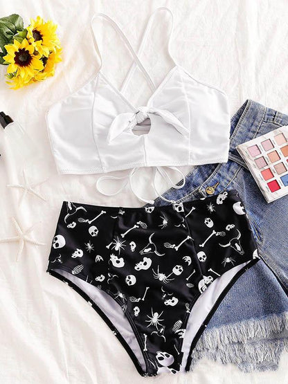 Vest Style Bandage Sexy Print Split Type Bikini Swimsuit