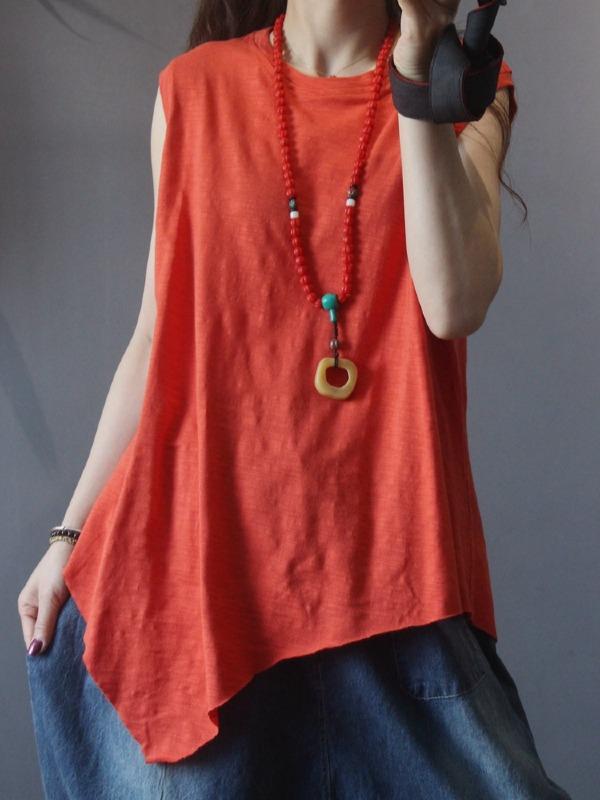 Vintage Solid Irregularity Sleeveless Vest Tops