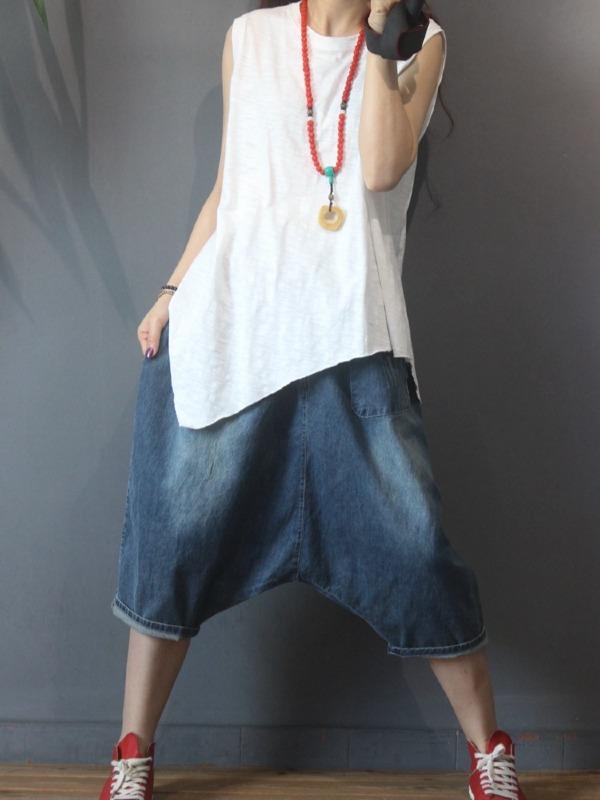 Vintage Solid Irregularity Sleeveless Vest Tops