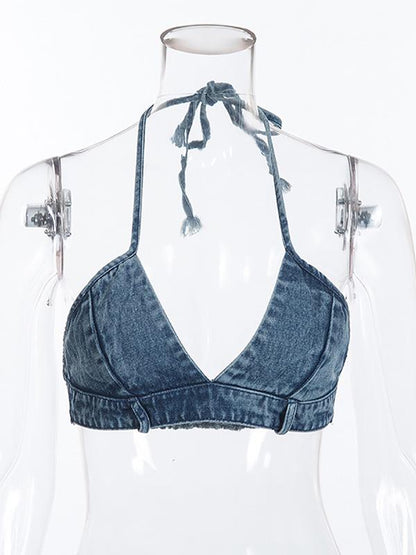 Sexy Lace-up V-neck Jean Sports Bra