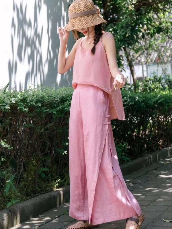 Casual Split-Side Wide Leg Culotte& Pants