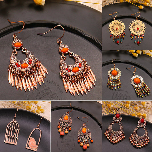 Fashion Palace retro gold tassel bead earrings