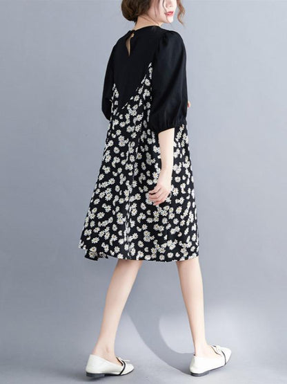 Plus Size Loose Daisy Print A-Line Midi Dress