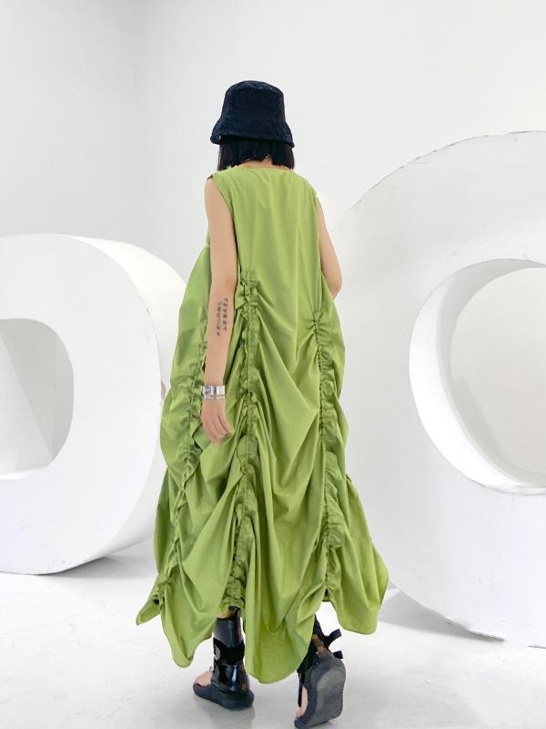 Sleeveless Pleated A-Line Solid Maxi Dress