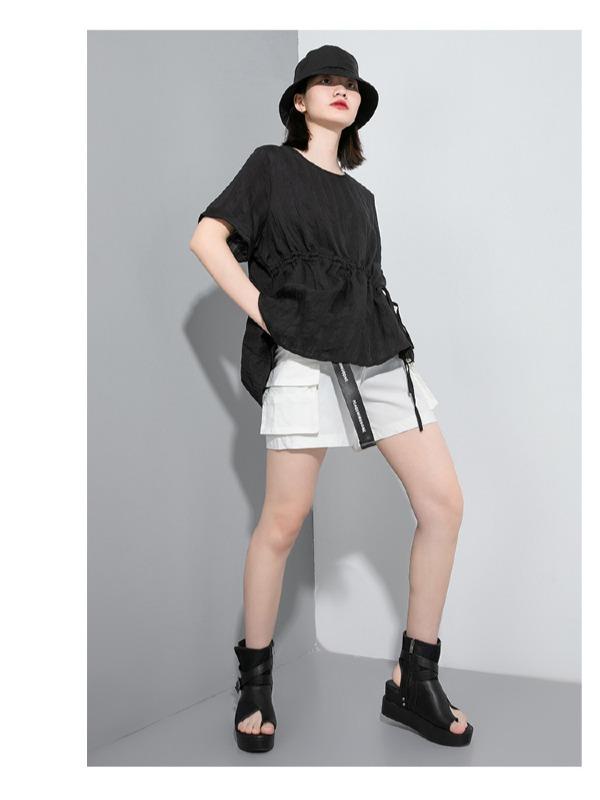 Simple Split-Joint Solid Lace-Up T-Shirt