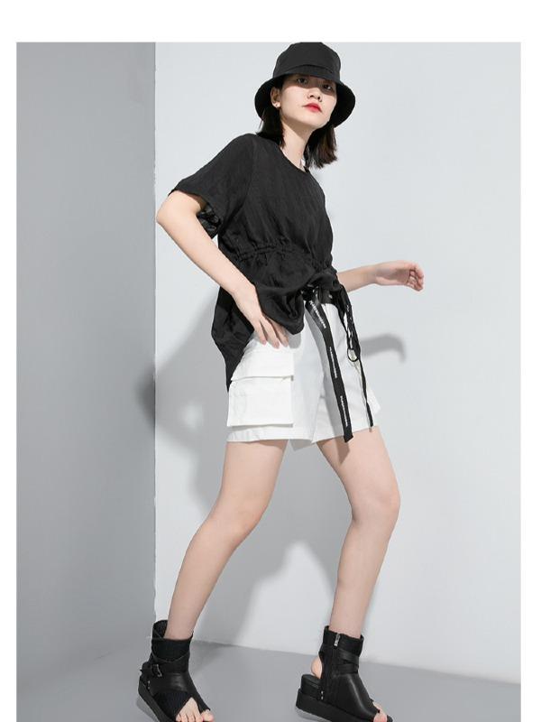 Simple Split-Joint Solid Lace-Up T-Shirt