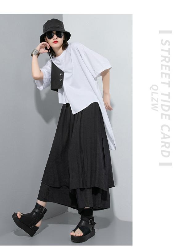 Simple Split-Joint Irregular T-Shirt