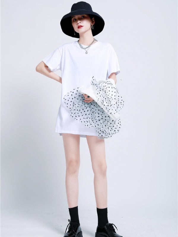 TWO-PIECES LACE CROCHET PANEL RUFFLE FALBALA WAISTCOAT &INNER DRESS