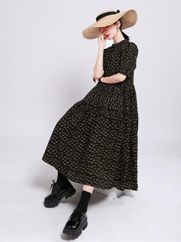 Fashion Floral Bishop Sleeve Dress