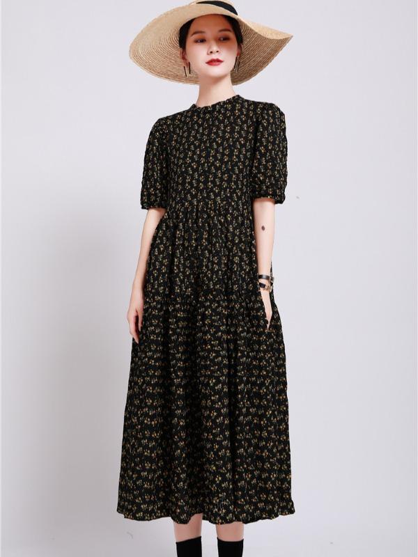 Fashion Floral Bishop Sleeve Dress