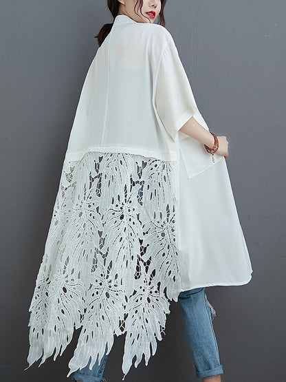LOOSE SPLIT-JOINT HOLLOW SOLID LONG BLOUSE