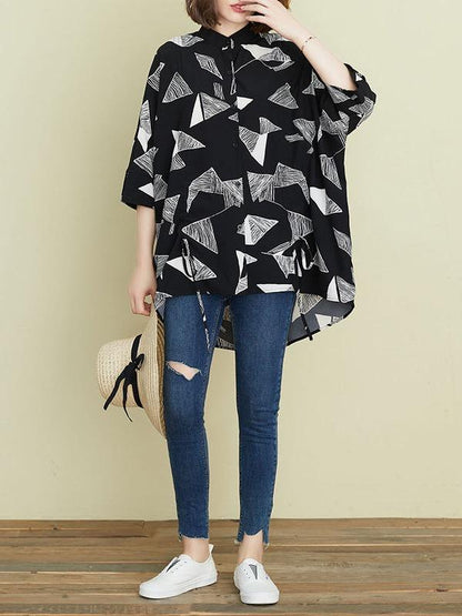 Artistic Drawstring Elasticity Batwing Sleeve Shirt Blouse Tops