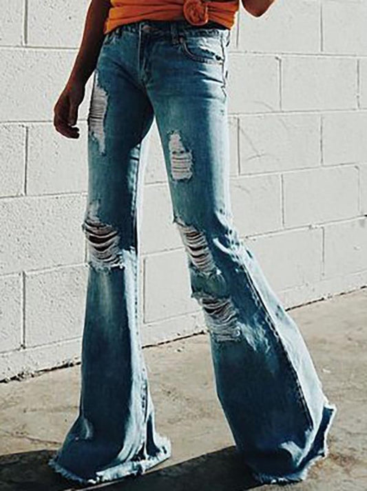 Simple Denim Flared Bell-bottom