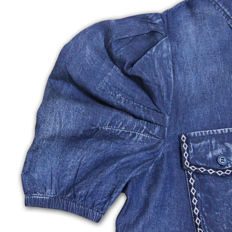 Denim Shirt Skirt Old Bubble Sleeve Dress