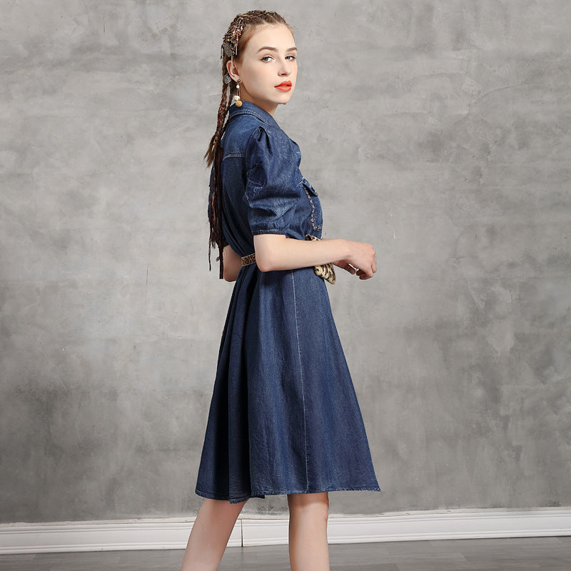 Denim Shirt Skirt Old Bubble Sleeve Dress