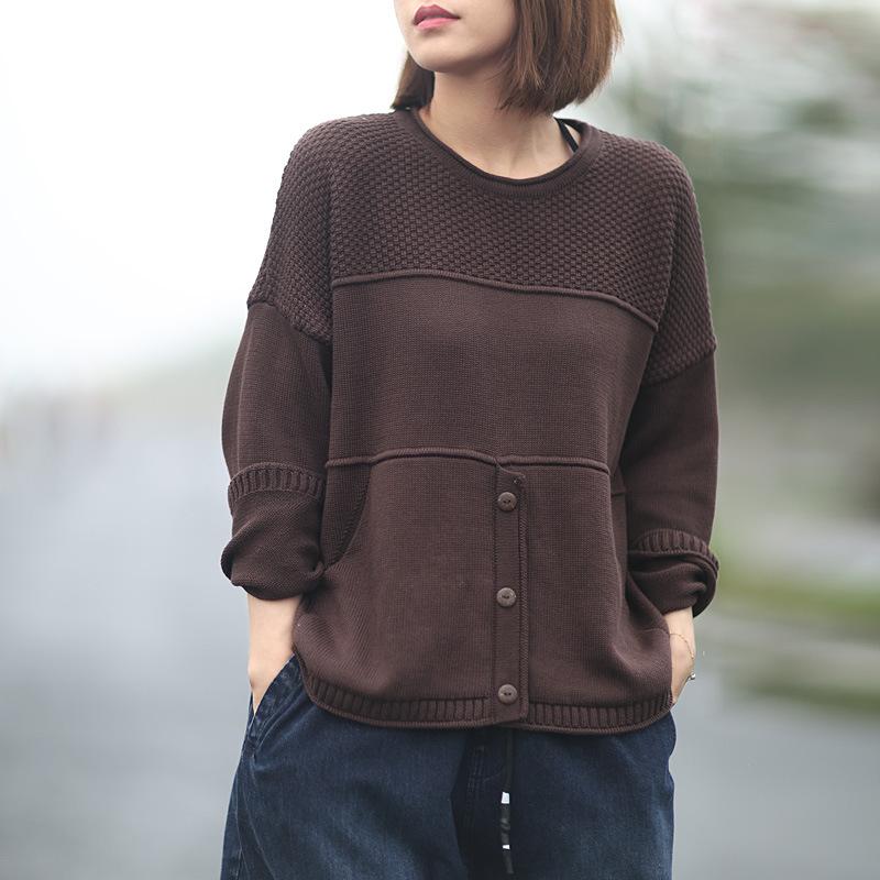 Buykud Round Neck Solid Color Knitted Shirt