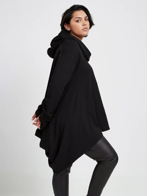 Simple Loose Solid Color High-Low Long Sleeves Hoodies