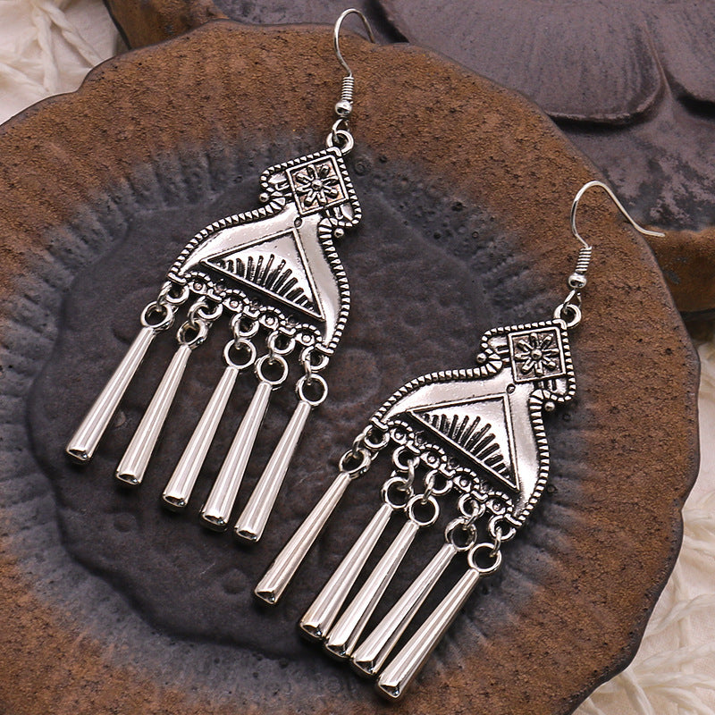 Peacock Flower Leaf National Wind Silver Earrings