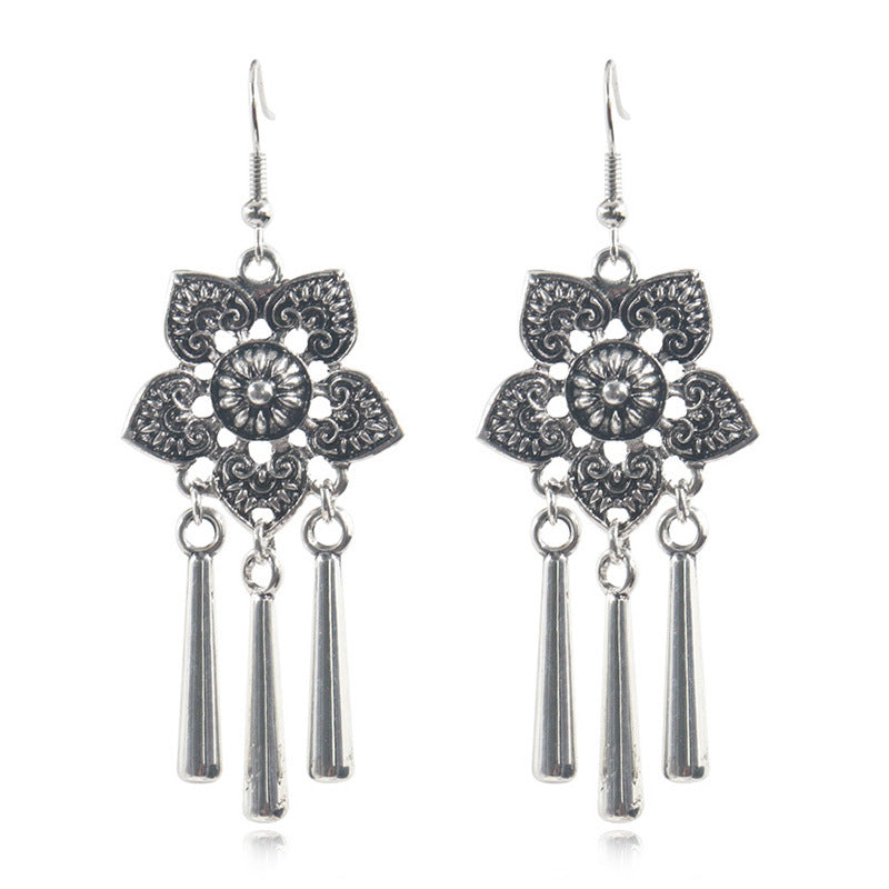 Peacock Flower Leaf National Wind Silver Earrings