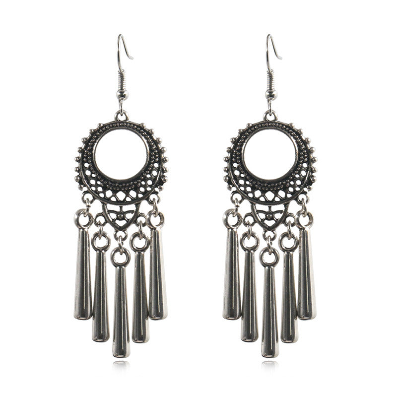 Peacock Flower Leaf National Wind Silver Earrings