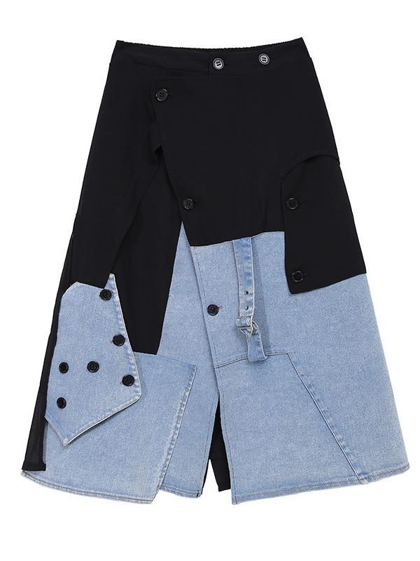 Fashion Empire Split-Joint Denim A-Line Skirt