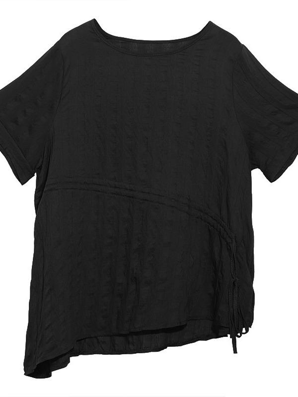 Simple Split-Joint Solid Lace-Up T-Shirt