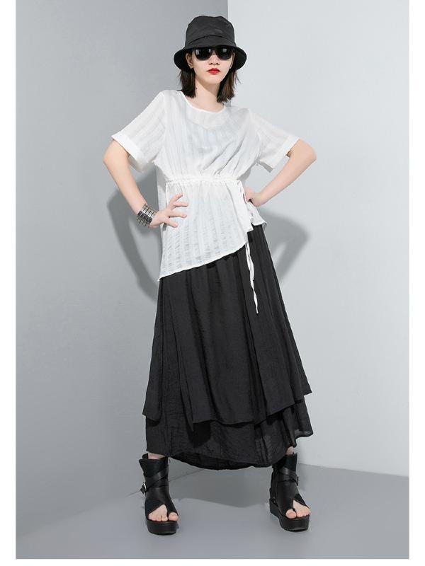 Simple Split-Joint Solid Lace-Up T-Shirt