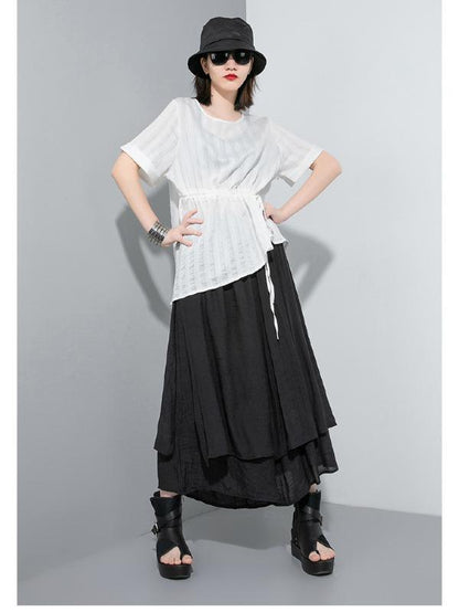 Simple Split-Joint Solid Lace-Up T-Shirt