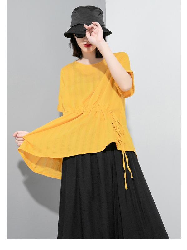 Simple Split-Joint Solid Lace-Up T-Shirt