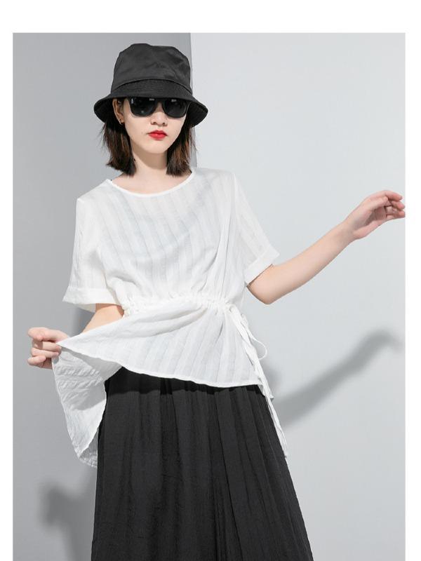 Simple Split-Joint Solid Lace-Up T-Shirt