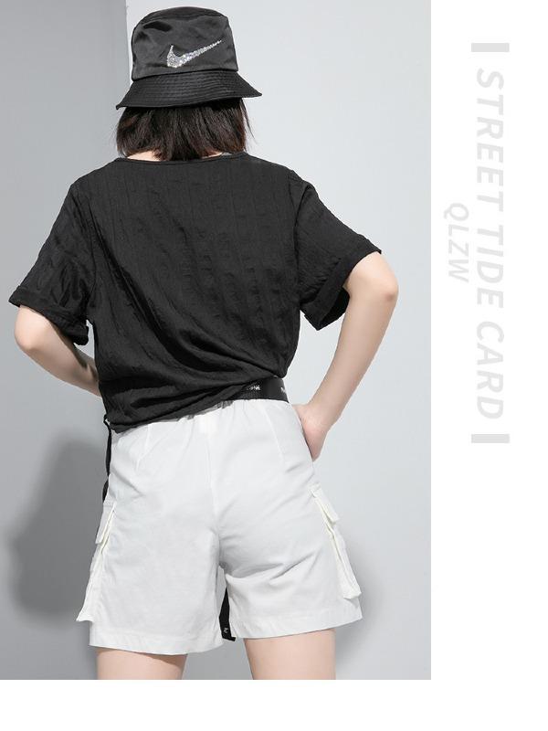 Simple Split-Joint Solid Lace-Up T-Shirt