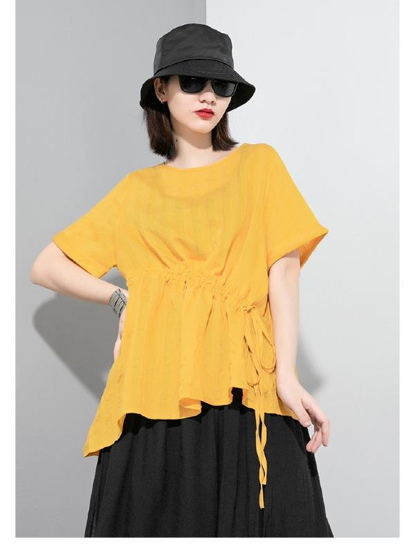 Simple Split-Joint Solid Lace-Up T-Shirt