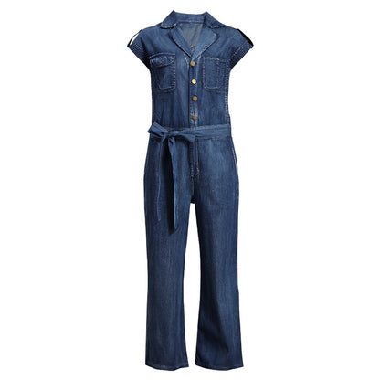 denim large size trousers retro embroidered high waist pants
