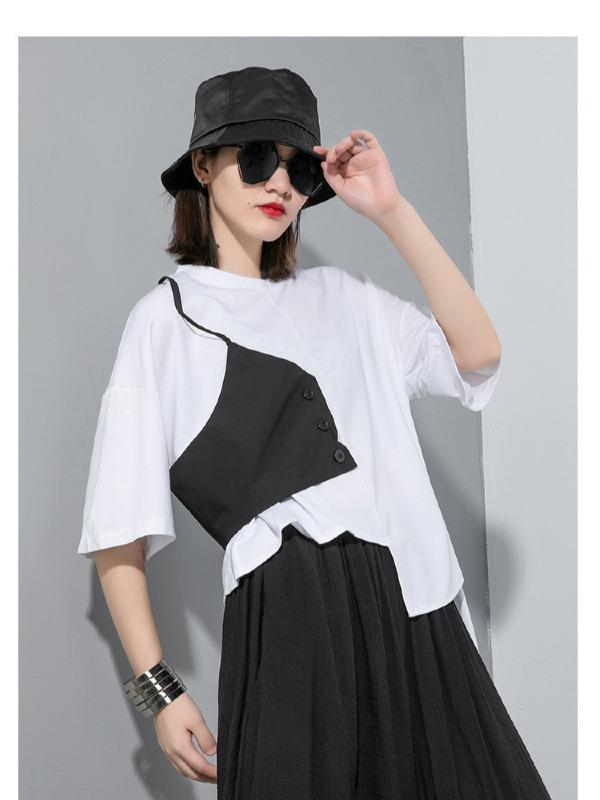 Simple Split-Joint Irregular T-Shirt