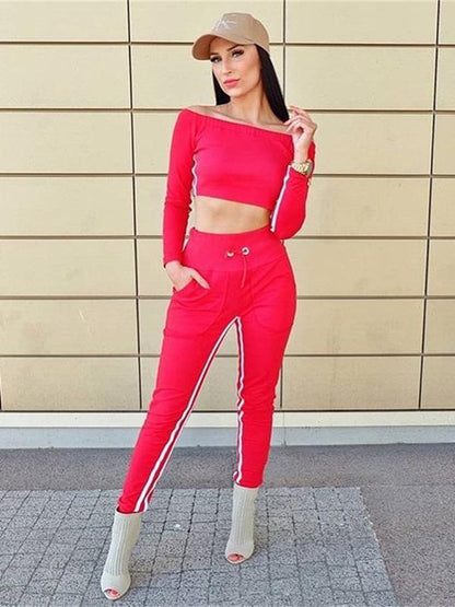 Long Sleeves Tee And Stripes Sports Pants Suits